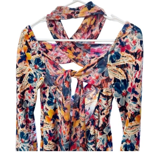 For Love & Lemons Blake Floral Cutout Mini Dress Multi M Long Sleeve Statement - Picture 9 of 16
